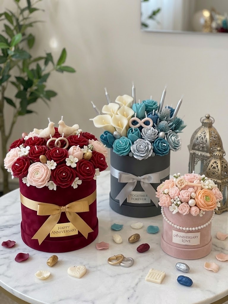 House of Taji — Together Forever Modern Anniversary Candle Bouquet (Teal & Silver)
