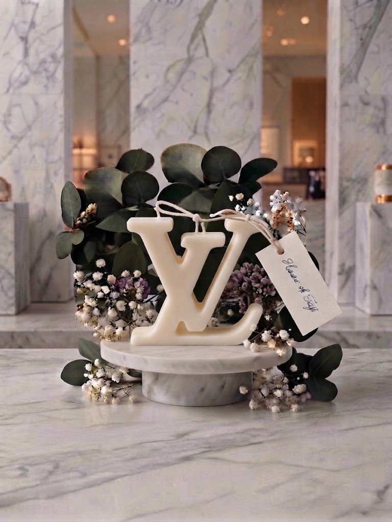 House of Taji – Taji Vault: Iconic LV Monogram Logo Statement Candle