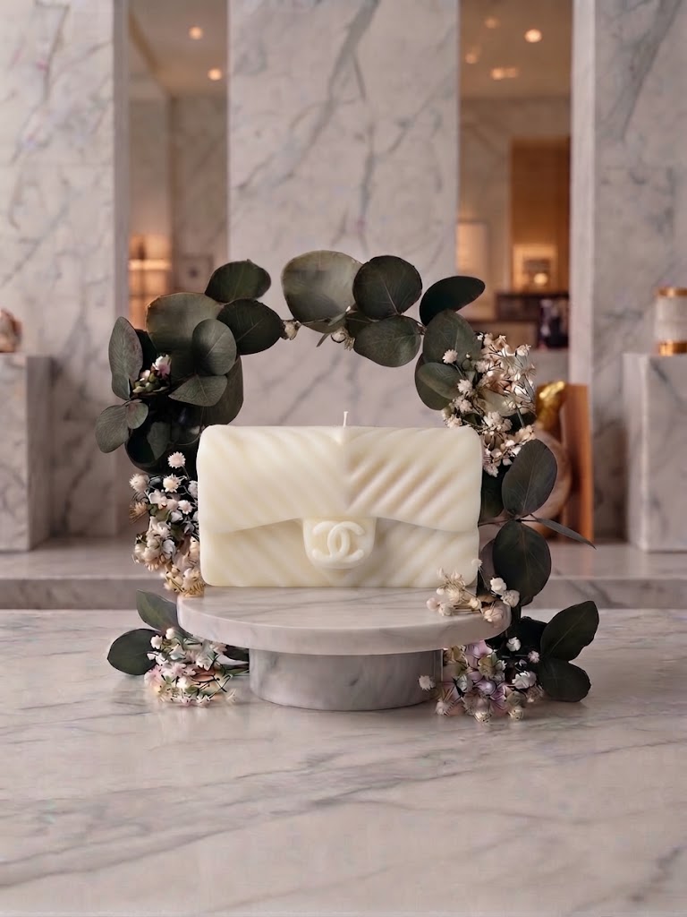 House of Taji – Chanel-Inspired Large Tiffany Chevron Handbag Candle