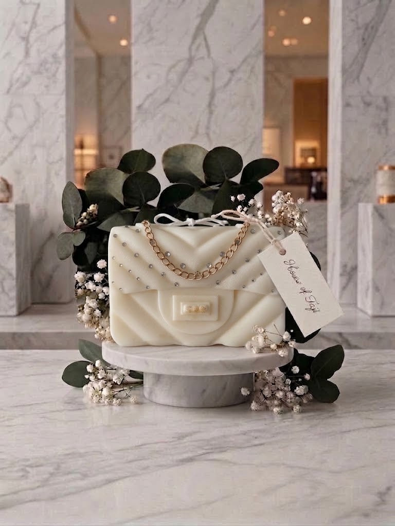 House of Taji — Chanel Inspired  Small Tiffany Chevron Handbag Candle